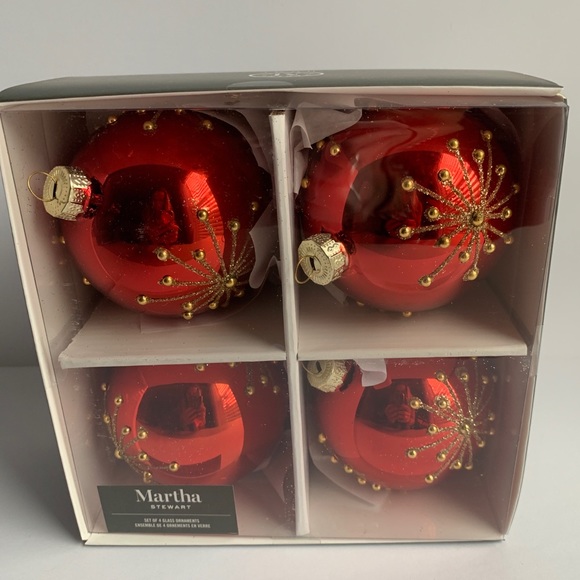 Martha Stewart Christmas Ornaments Snowflakes Red and Gold Snowflakes Glass - Picture 1 of 5